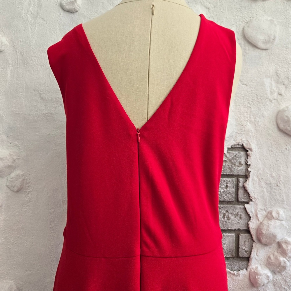 Elegant Red Halter Midi Dress with Gold Hardware Accent A-Line Formal Dress - Picture 12 of 16